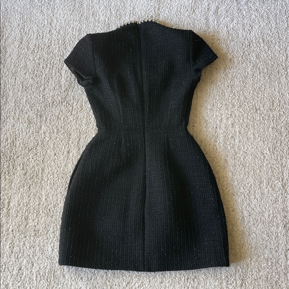 NADINE MERABI Black Tweed Mini Dress with Pearl Trim - Picture 9 of 10